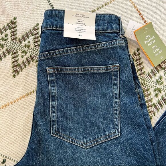 Y2K H&M Wide Leg Comfort Stretch High Waist Dark Wash Denim Jeans NWT Size 8 - Picture 11 of 15